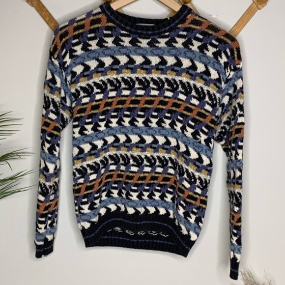 Vintage Sweaters - Vintage Concrete Mix Striped Sweater